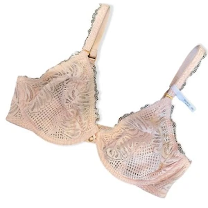 Aerie Women's Size 34D Thin Pink Blush Unlined Lace Floral Balconette Bralette - Picture 1 of 12