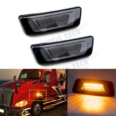For Kenworth T680 Peterbilt 567 Smoked Amber LED Indicator Side Marker Light 2x - Image 1 of 4