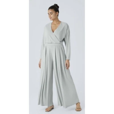 Halara Wide Leg Waffle Knit Jumpsuit Size Small V Neck Short Sleeve Side Pocket - Image 1 of 4