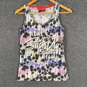 Superdry Top Womens XS Pink Purple Tank Shirt Singlet Spell Out Vintage Vests - Picture 1 of 12
