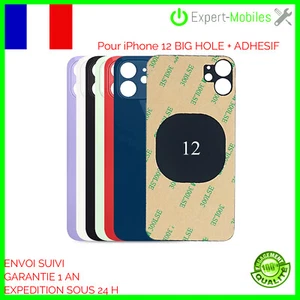 VITRE ARRIERE COMPATIBLE iPhone 12 + BIG HOLE + ADHESIF - Photo 1 sur 4
