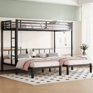 Metal Triple Bunk Beds Twin XL Over Twin &Twin Bunk Bed Frame Kids Teens Bedroom - Picture 1 of 17