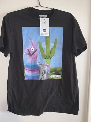 Men's Fortnite Loot Llama Cactus Black Graphic T-Shirt Large - Image 1 of 4