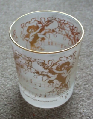 Opaque Glass Candle Holder with Golden Cherubs and Music around it.7.5cm diamete - Image 1 of 4