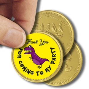 x35 etiqueta de fiesta de dinosaurios para moneda de chocolate logotipo cumpleaños niños 37 mm - Imagen 1 de 4