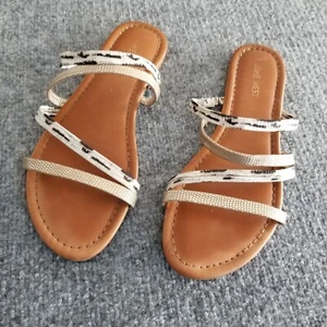 Nine West Women US 9M Strappy Sandals Gold Brown with Gray Snake Pattern Slides* - Picture 1 of 11