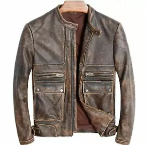 Chaqueta de Cuero Marrón Envejecido de Motocicleta para Hombre Biker Cafe Racer Vintage - Imagen 1 de 5