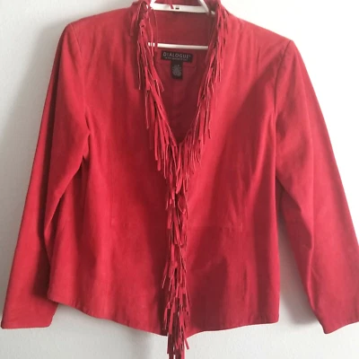 Chaqueta de cuero de gamuza con flecos para mujer roja lavable talla grande boho vaquera occidental Foto 1 de 4
