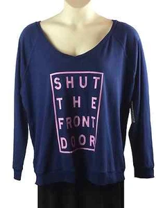 Bongo Shirt Womens Plus Size 3X Blue Shut the Front Door Brushed Jersey NWT - Picture 1 of 4