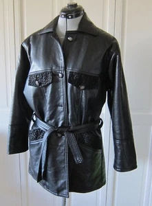 VINTAGE, GV HAND MADE IN ITALY BLACK, BELTED, FAUX LEATHER JACKET - WOMEN MEDIUM - Picture 1 of 12