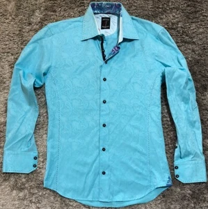 K175 Authentic Absolute Rebellion Shirt Blue Paisley Button Flip Cuff Mens S - Picture 1 of 18