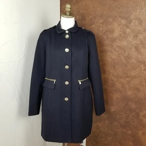 NWOT Coldwater Creek Coat L 14 Solid Black Gold Decorative Buttons Epaulettes - Picture 1 of 7