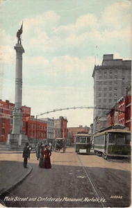 Trolley Cars 1912 Main St. & Confederate Monument Norfolk VA postal Guerra Civil - Imagen 1 de 2