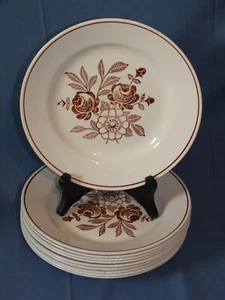 10 assiettes plates vintage - Roses brunes - Foto 1 di 4