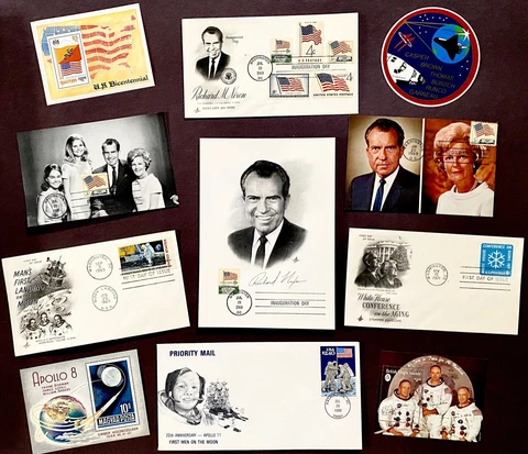 StampTLC US President Nixon Inauguration Portrait Space NASA Apollo Moon Plaque Cover