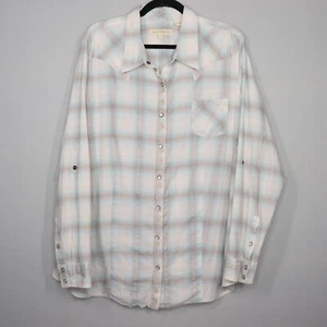 Stetson Mens Button Up Shirt Size 3X Blue Plaid Pearl Snap Long Sleeve Western - Picture 1 of 9