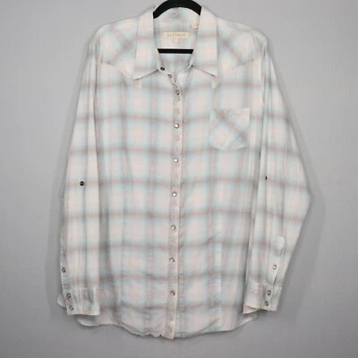 Stetson Mens Button Up Shirt Size 3X Blue Plaid Pearl Snap Long Sleeve Western - Image 1 of 4