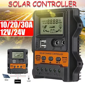 Regolatore di carica solare 12V 24V 10A - 30A PWM pannello regolatore batteria doppio USB - Foto 1 di 15