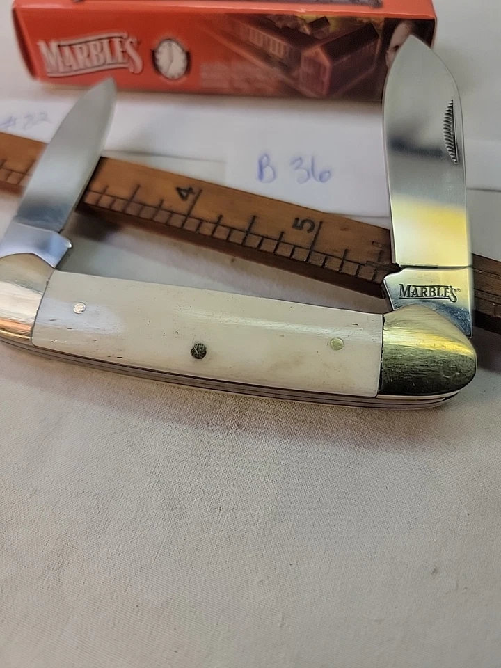 Marbles Mr580 / Pk352wh Canoe White Smooth Bone Folding Pocket Folder Knife