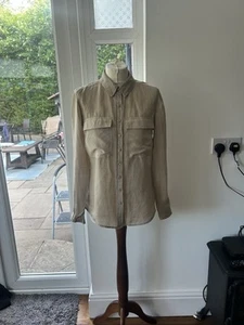 Autograph M&S UK 12 Ramie Silk Blouse Shirt Neutral Pockets Long Sleeve - Picture 1 of 14