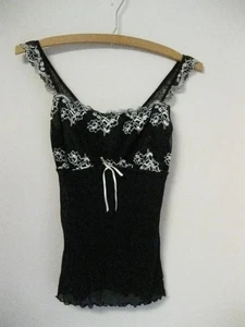 Pigiama Gilligan O'Malley intimo lingerie nero crema pizzo trasparente top medio - Foto 1 di 6