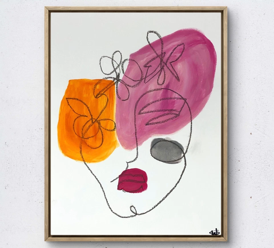 Whyte Spyder 原版面部绘画 14X11 画廊纸现代抽象墙艺术 — 第 1/4 张图片