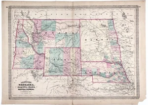 1874 WESTERN TERRITORIES Map MONTANA - WYOMING - IDAHO - DAKOTA - DATED - Picture 1 of 10