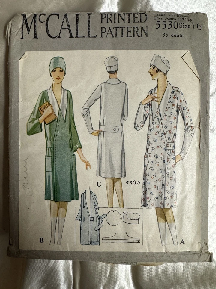 Vestido y sombrero completo original antiguo envolvente con solapa McCall 5530 patrón de costura Foto 1 de 3