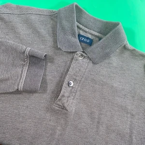 IZOD Mens Gray Long Sleeve Polo Shirt Patterned Casual Cotton - Picture 1 of 6