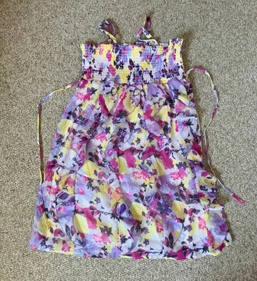 Justice Girls size 16 Floral Sparkly Purple Pink Yellow Frilled Flared Dress - Image 1 of 4