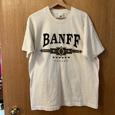 Vintage Banff Canada Shirt XL Alberta 1990s Made In Canada 100% Cotton Ivory EXC - Image 1 of 4
