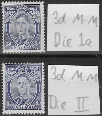 AUSTRALIA 1937-49.  3d. x 2 MH. DIE 1a y DIE II. SG. 168b, 168c.      (D576) Foto 1 de 2