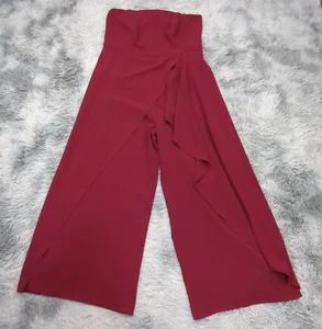 City Chic Attract Jumpsuit Womens Plus XS 14 Berry Red Strapless Ruffle Wide Leg - Picture 1 of 16