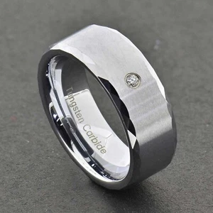 8mm Tungsten Satin Top 2.0mm Round Diamond SI1-SI2 Men's Wedding Ring - Picture 1 of 7