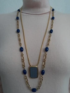 2 Women necklaces blue and gold tone NWOT all metal and acrylic beads. - Picture 1 of 5