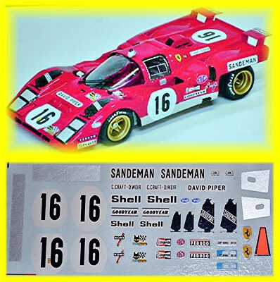 DMC DECALS Ferrari 512M Le Mans 1971 #16 Sandemann - David Piper 1:43 Decal Abziehbilder