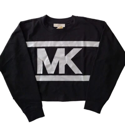 MICHAEL KORS женщин экипажа толстовка пуловер большой MK логотип укороченный размер M черный - Изображение 1 из 4
