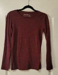 Eddie Bauer Women Long Sleeve Pullover Top Small Maroon 100% Cotton Shirt - Picture 1 of 3
