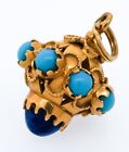 Vintage 18K yellow gold lapis lazuli & turquoise sputnik charm pendant