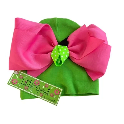 NUEVO Gorro Mud Pie Bebé Niña Arco Gigante 6-18 Meses Verde Lima Rosa Foto 1 de 4