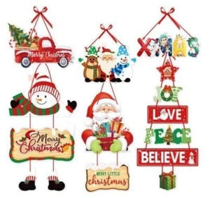 Christmas Santa-Claus Snowman Sign for Front Door Window Wall Hanging Decoration - Picture 1 of 13