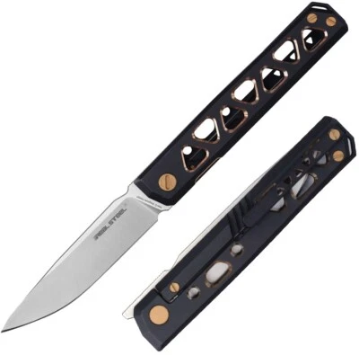 Real Steel Burns Folding Knife 3.54" VG-10 Steel Blade Black Titanium Handle - Image 1 of 4