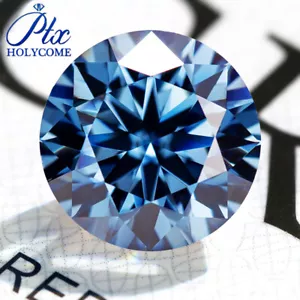 Vivid Blue Color Round Brilliant Cut VVS Moissanite Loose Stone For Ring Jewelry - Picture 1 of 14