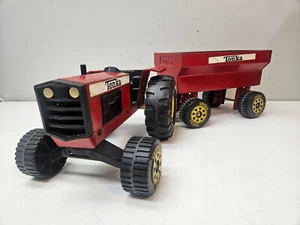 Vintage 1970' Pressed Steel Tonka Big Red Farm Tractor and Trailer Original - Picture 1 of 24