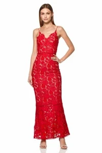 Jarlo Savannah Red Cami Strap Allover Lace Fishtail Maxi Dress Size 6 Bnwt - Picture 1 of 4