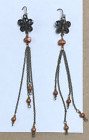 Vintage Brass Copper Toned Metal Beaded Butterfly Chain Drop/Dangle Earrings
