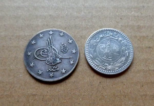 Turkey coins 1901 - 2 kurush and 1909-1918 - 5 para - silver (a) - Picture 1 of 2