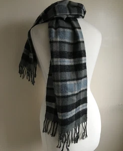 Grey check cashmere scarf Fringed ends Royal Rossi Made in Inner Mongolia - Picture 1 of 5