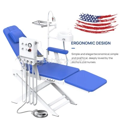 AZDENT Portable Dental Folding Chair+Turbine Unit+LED Light+Weak Suction 4 Hole