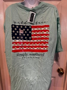 Simply Southern Graphic Shirt Adult XXL Teal Wild & Free USA American Floral - Picture 1 of 14